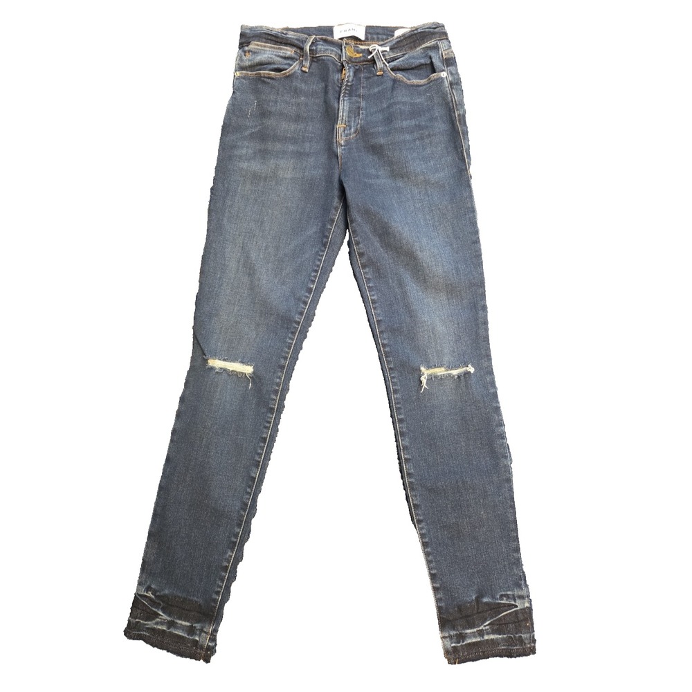 FRAME Le High Skinny Crop Jeans Size 28 Distressed Dark Wash Raw Hem NWT